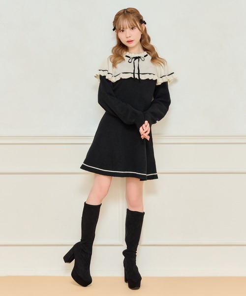 ワンピース Fur pocket mini dress Black ANDMARY】Fur pocket mini dress