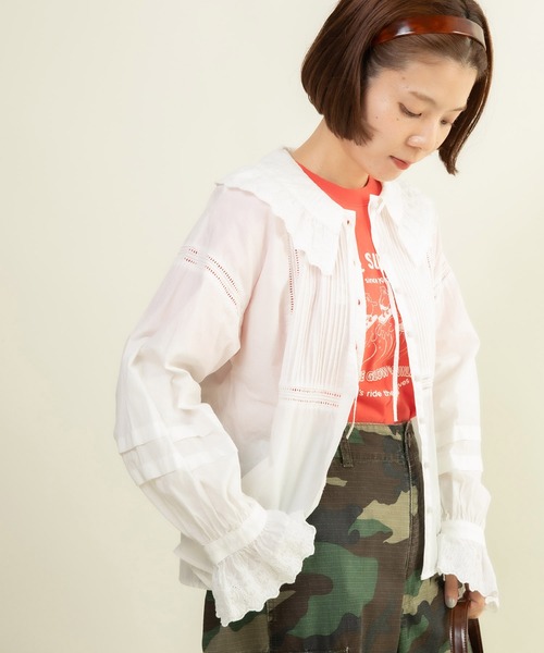 ドットアンドストライプス　コットンレース VＮ　ドルマンショートブラウス Dot＆Stripes CHILD WOMAN（ドットアンドストライプス チャイルド