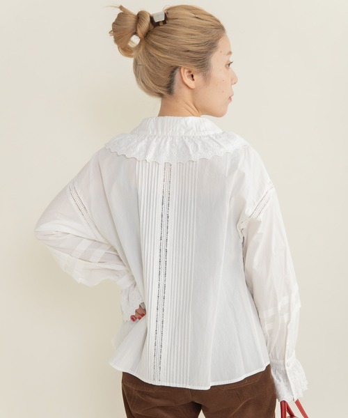 Dot＆Stripes CHILD WOMAN＊新品 ピンタック 前あきブラウス Dot and Stripes CHILD WOMAN ブロード レースピンタックブラウス