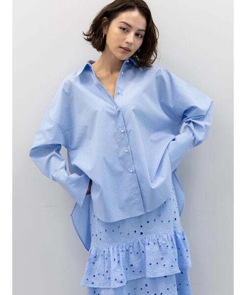 ブラウス シャツ バール釦ロングシャツ レディース
