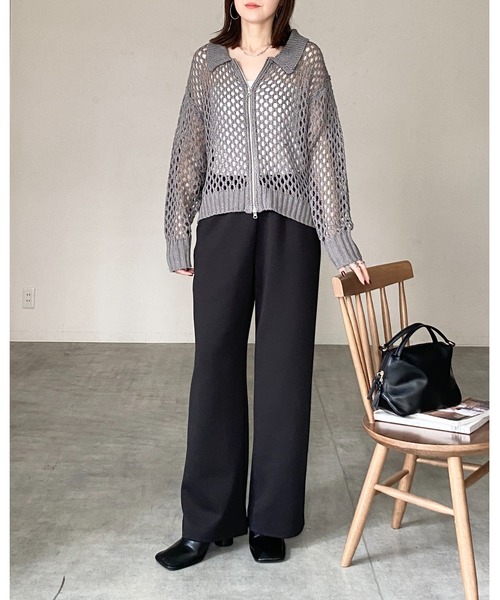 She's Closet カーディガン 襟付き透かし編みダブルジップ