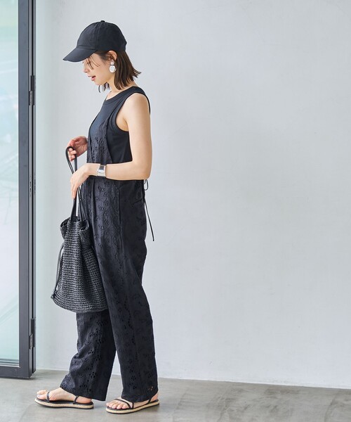 IENA レースオールインワン Re.2 ブラック 24SS サロペット WEB限定/追加6予約》レースオールインワン（つなぎ