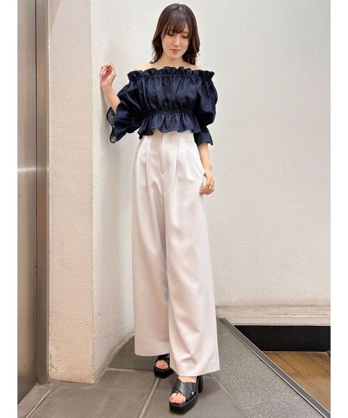 MERCURYDUO 2WAYオフショルシャーリングブラウス ブラック ドット MERCURYDUO ブラウス シャツ 2WAYオフショルシャーリング