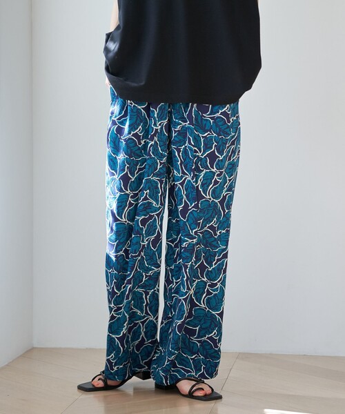 にこページ coen パンツ リーフプリントイージーワイドパンツ レディース