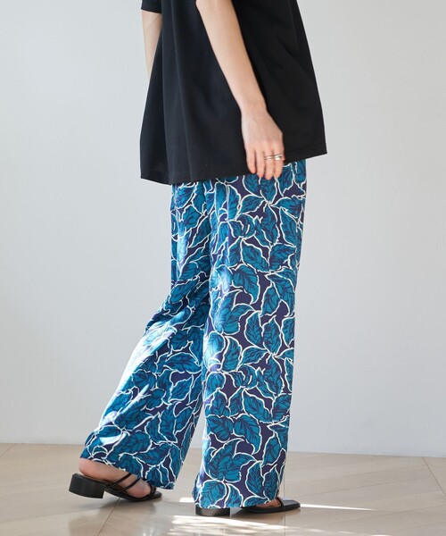 フィーニー pheeny リーフ柄　ワイドパンツ PHEENY/DRILL LEAF PRINT HIGH WAIST PANTS(GREEN)