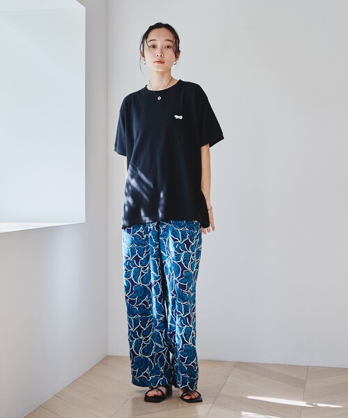 coen パンツ リーフプリントイージーワイドパンツ レディース