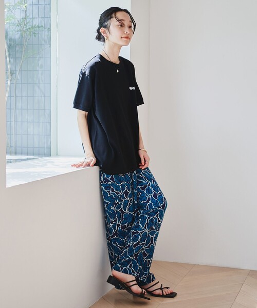 coen（コーエン） ワイドパンツ スラックス パンツ リーフプリント