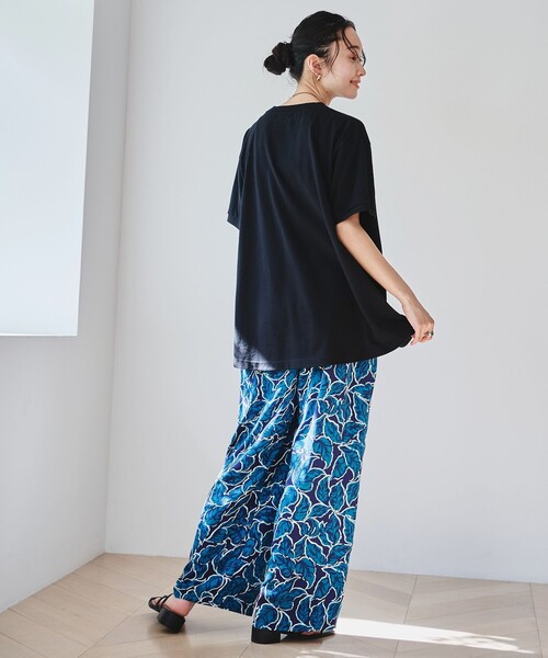 coen（コーエン） ワイドパンツ スラックス パンツ リーフプリント