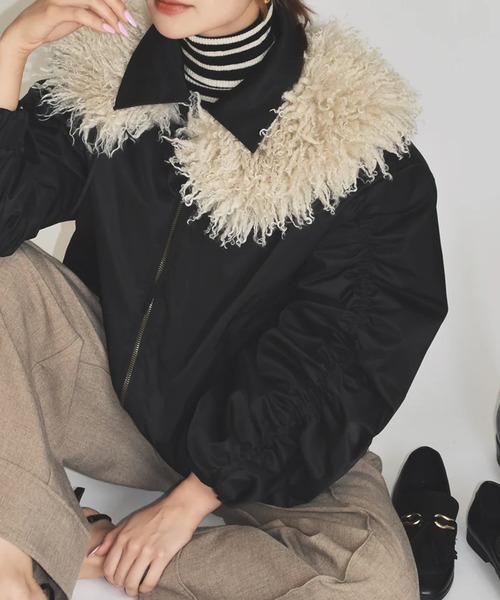 RANCLIC ブルゾン アウター プードルファーギャザースリーブブルゾン