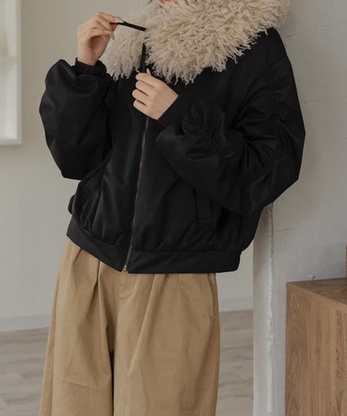 RANCLIC ブルゾン アウター プードルファーギャザースリーブブルゾン