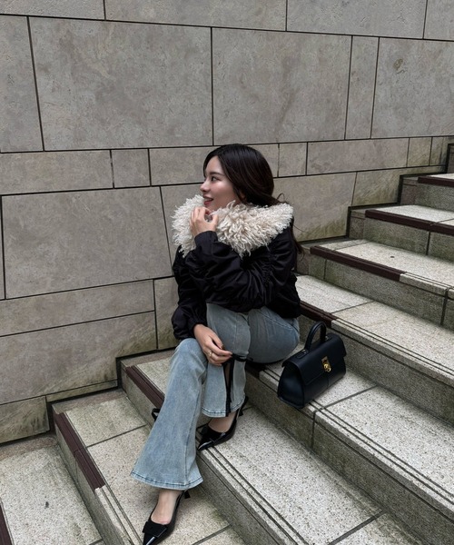 RANCLIC ブルゾン アウター プードルファーギャザースリーブブルゾン