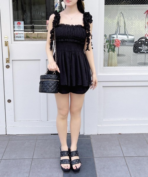 リテン　フリルチュニックブラウス　ブラック チュニック丈フロントフリルブラウス【プラス企画】|レリアン プラス