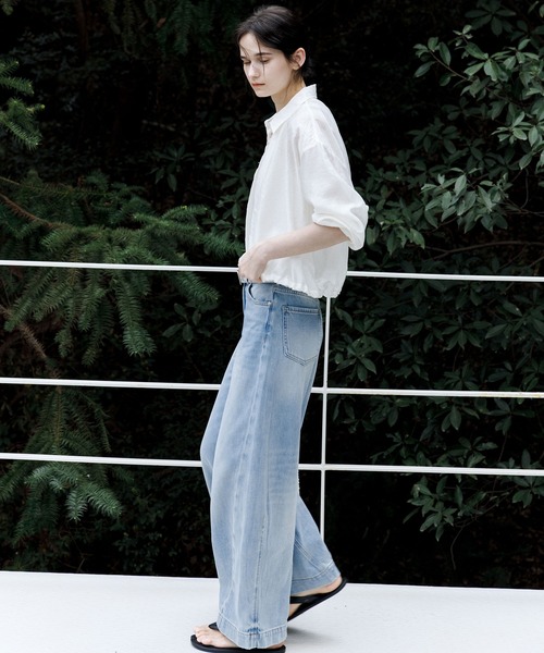 ブラウス シャツ 「tageechita」シアー素材 ドロップショルダー クロップドシャツ レディース tageechita ブラウス シャツ 「tageechita」シアー素材 ドロップ