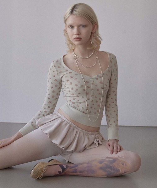 tシャツ Floral Cottage Button Henley レディース