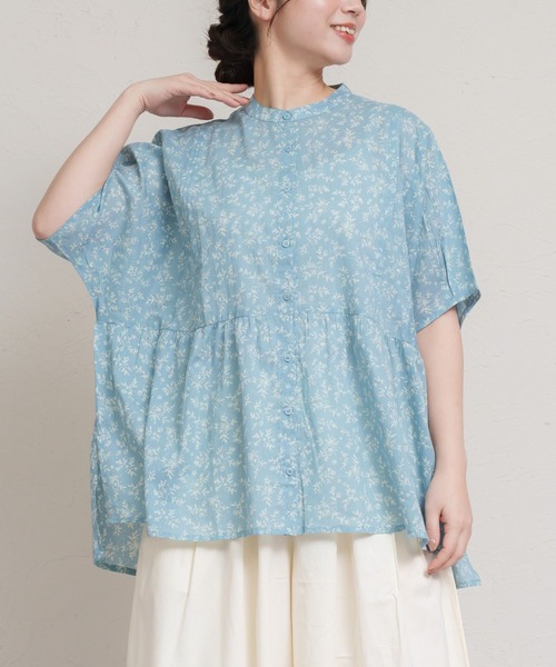 ブラウス シャツ 綿100% 半袖花柄シャツブラウス レディース