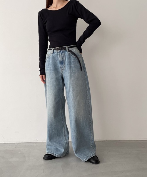 CANAL JEAN El marライトブルー ワイドパンツ CANAL JEAN 「CANAL JEAN」 「El mar」加工デニムパンツ SMALL