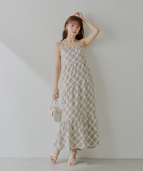 Chico ワンピース チェックアメスリロングワンピース : ZOZOTOWN