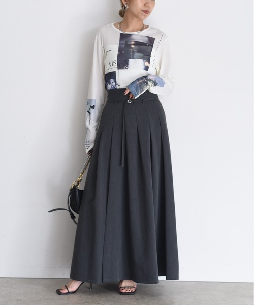 Eimee Law スカート スリットロゴチェックタックプリーツ