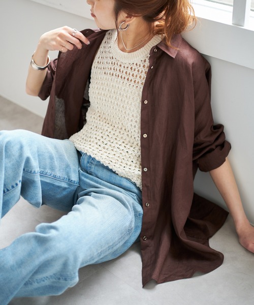 ブラウス シャツ 「追加3」80リネンカシュクールビッグシャツ レディース Spick＆Span ブラウス シャツ 「追加3」80リネンカシュクール