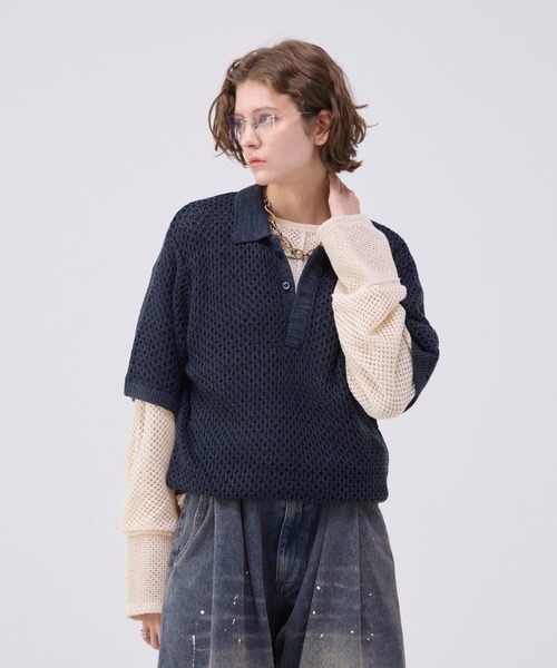 トップス MULTI COLLAR JACQUARD KNIT POLO soerte M soerte ポロシャツ MULTI COLLAR JACQUARD KNIT POLO/マルチカラー