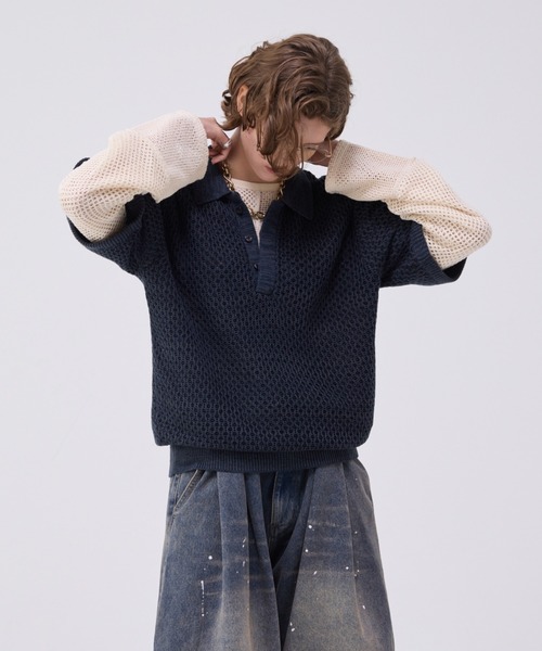 soerte ポロシャツ MULTI COLLAR JACQUARD KNIT POLO/マルチ