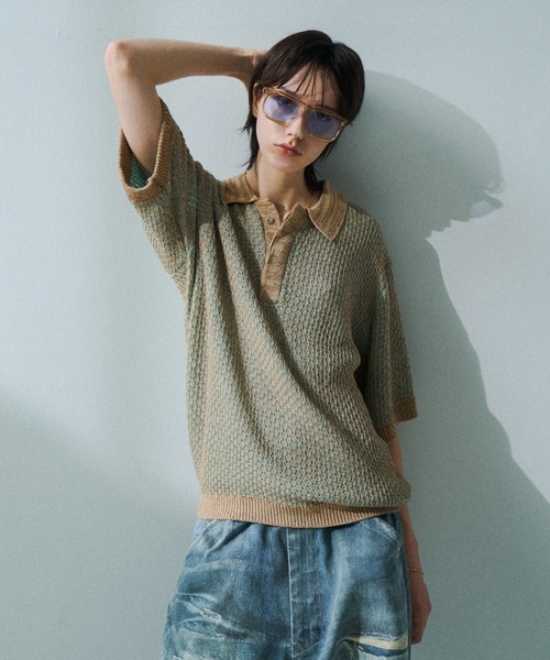 soerte ポロシャツ Multi Color Jacquard Knit Polo / マルチカラー