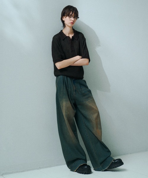 soerte ポロシャツ Multi Color Jacquard Knit Polo / マルチカラー