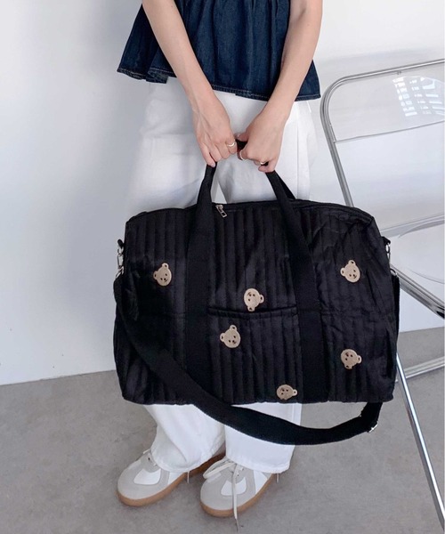 ボストンバッグ 「大容量」総柄刺繍 キルティング ボストン トラベル
