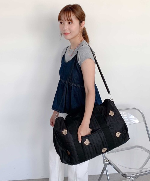 ボストンバッグ 「大容量」総柄刺繍 キルティング ボストン トラベル