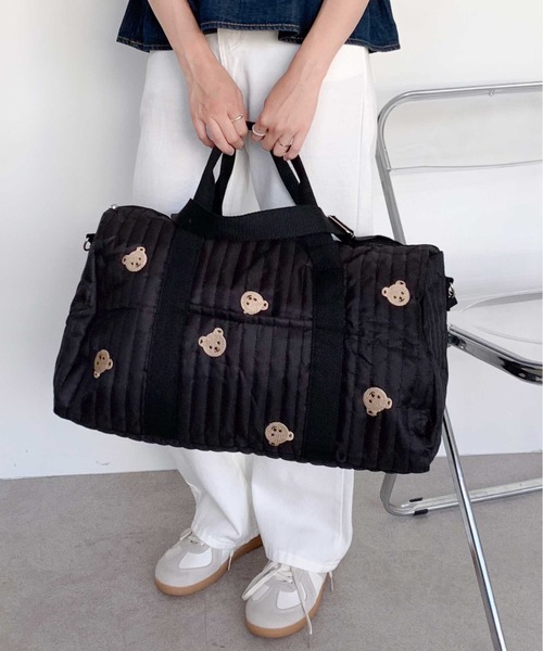 ボストンバッグ 「大容量」総柄刺繍 キルティング ボストン トラベル