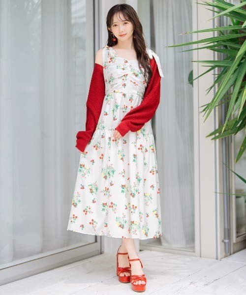 WILLSELECTION リボンショルダーシャーリングワンピース　キャミワンピ libelle more｜リボンショルダーシャーリングキャミワンピース