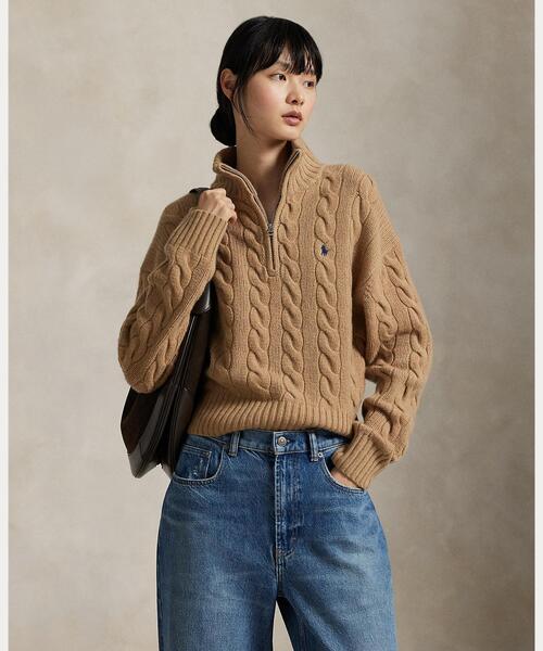 Polo Ralph Lauren ブラウン系ニットセーター XS POLO RALPH LAUREN ニット セーター ケーブル ウールカシミヤ