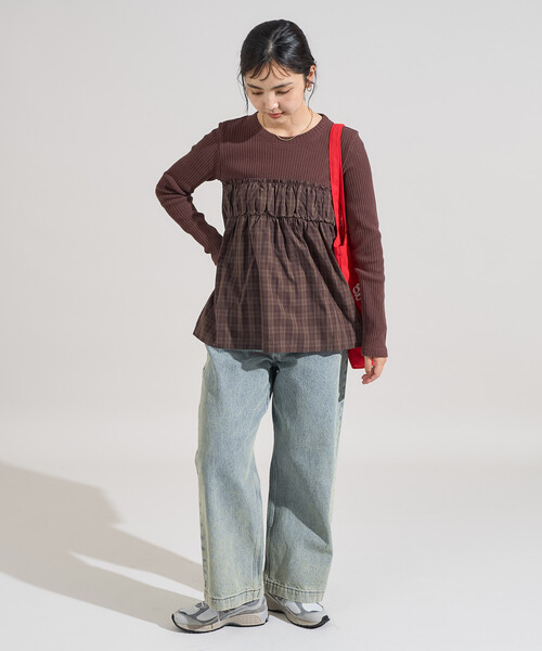 プリーツプリーズ 95AW ブロックチェックプリーツロングスリーブトップス プリーツプリーズ 95AW ブロックチェックプリーツロングスリーブトップス