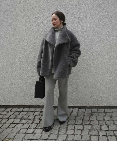 HER. コート アウター スタンドカラーボアコート レディース