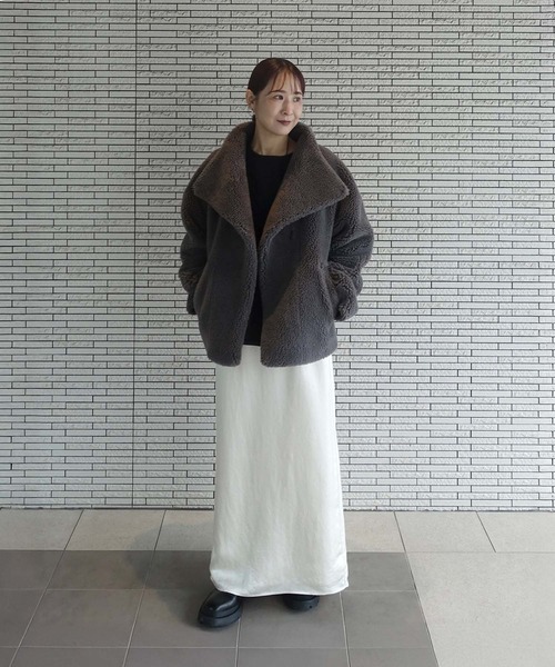 HER. コート アウター スタンドカラーボアコート レディース