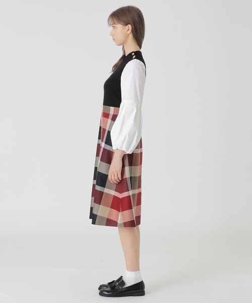 美品】BLUE LABEL CRESTBRIDGE ニット×ツイードワンピース