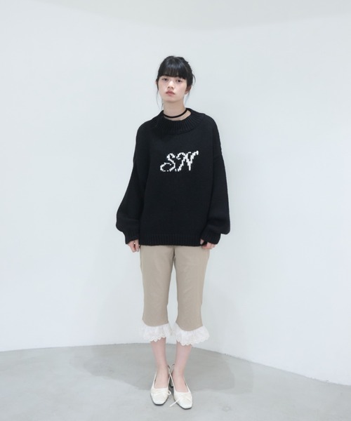 Smyeon ニット セーター Logo bottleneck loose knit/ロゴボトルネッ
