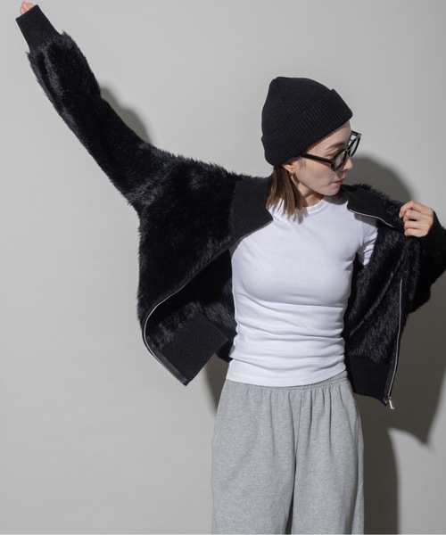 ニット セーター シャギーファー ジップニット レディース : ZOZOTOWN