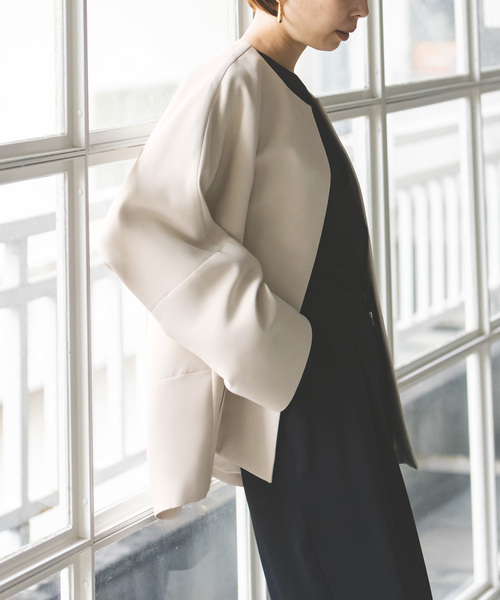 NOBLE（ノーブル） ノーカラージャケット 36 ベージュ レディース