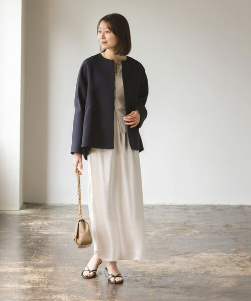 NOBLE（ノーブル） ノーカラージャケット 36 ベージュ レディース