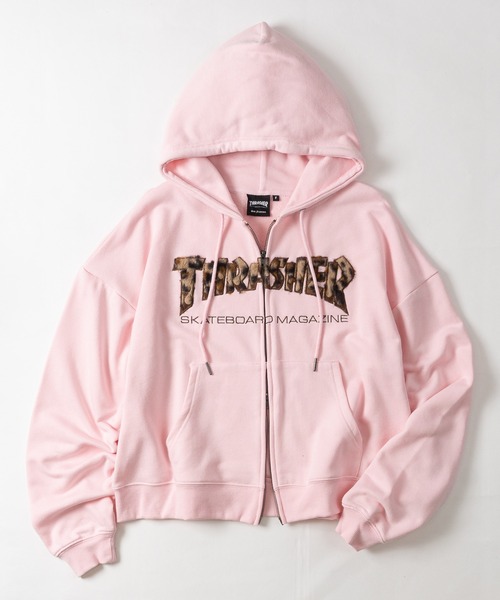 【訳あり】ジャスグリッティ ダブルジップコンパクトパーカー ピンクベージュ THRASHER（スラッシャー） パーカー 「at」「THRASHER/スラッシャー