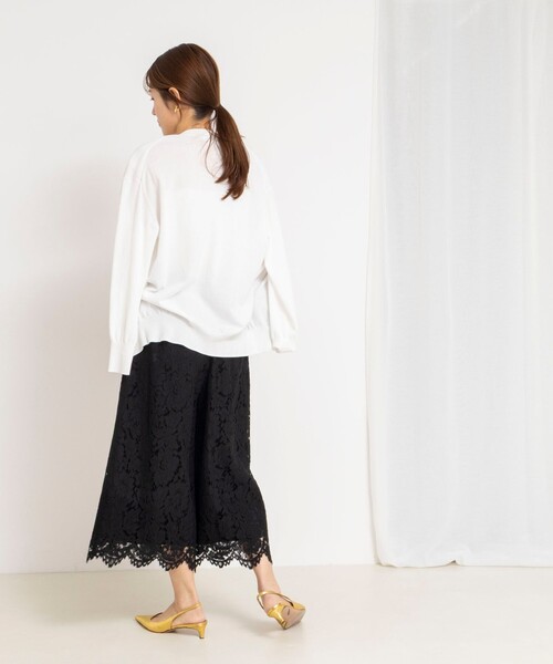 パンツ クロップドワイドレースパンツ レディースの画像