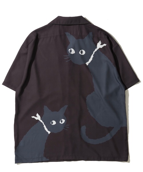 ADPOSION（アドポーション） ブラウス シャツ 半袖 BIG CAT PRINT