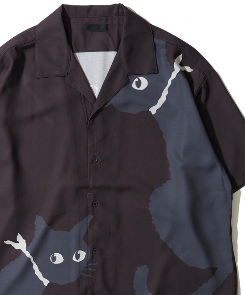 ADPOSION（アドポーション） ブラウス シャツ 半袖 BIG CAT PRINT