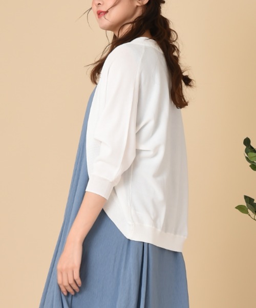 「INTERPLANET」 7分袖ニットカーディガン FREE グリーン レディース_画像3