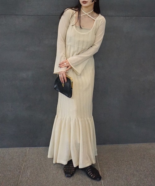ききき Ameri VINTAGE パーティードレス Ameri（アメリ） パーティードレス ドレス HEM FRILL WIDE RIB KNIT