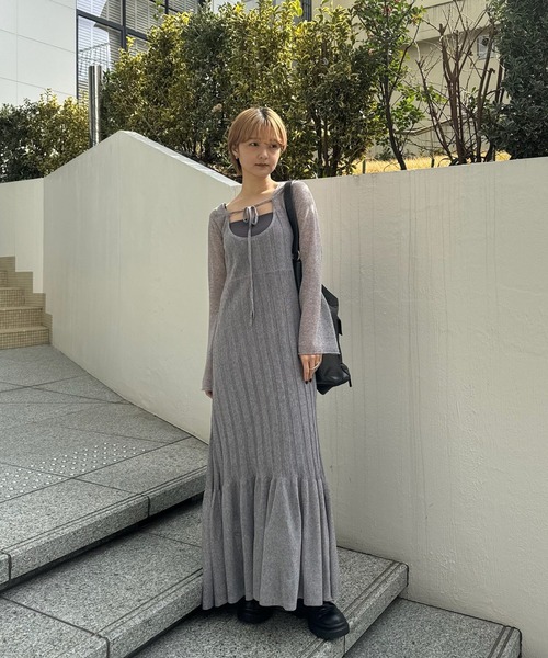 Ameri（アメリ） パーティードレス ドレス HEM FRILL WIDE RIB KNIT