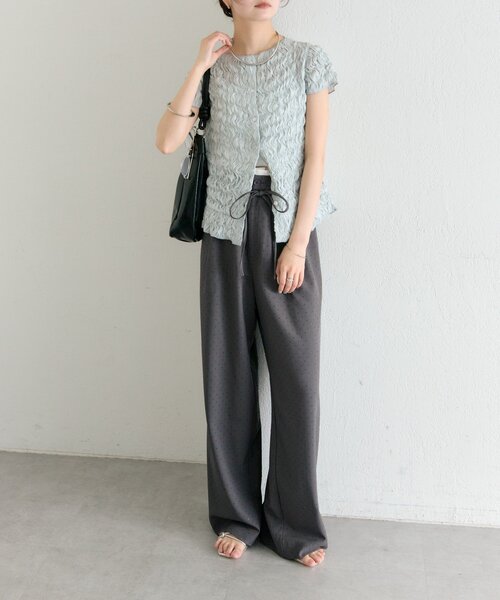 スラックス パンツ 「新色IVO・GRY/3サイズ展開」ラインストーンWベルトパンツ レディースの画像