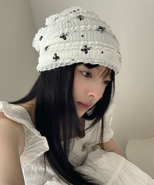 ニット帽 ニットキャップ レースリボンサマーニットビーニー レディース | lulufa | 10