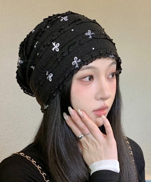 ニット帽 ニットキャップ レースリボンサマーニットビーニー レディース | lulufa | 14